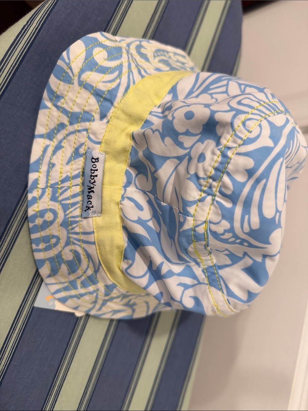 Kids Blue & White Sun Hat with Yellow Band